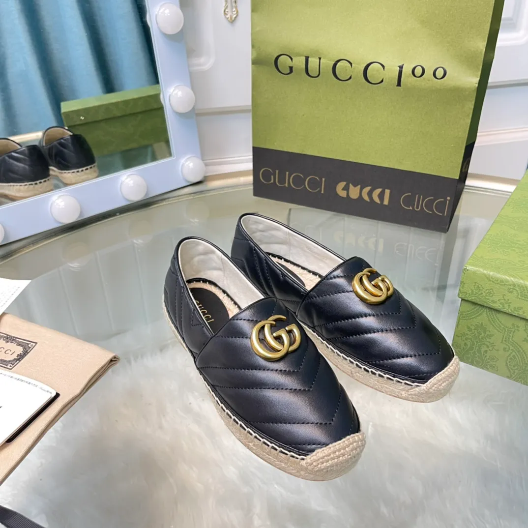 👟👟Ex-factory price 440👟👟 [GUCCI] Fisherman's shoes Fabric: Ebony twill quilted classic GG canvas Lining: Imported linen consistent with zP Outsole: Rope rubber injection molding (anti-slip) Process: Purely hand-sewn Packing: Full set of matching packaging Code number: 35-40 (standard code number) (34.41.42 is customized)